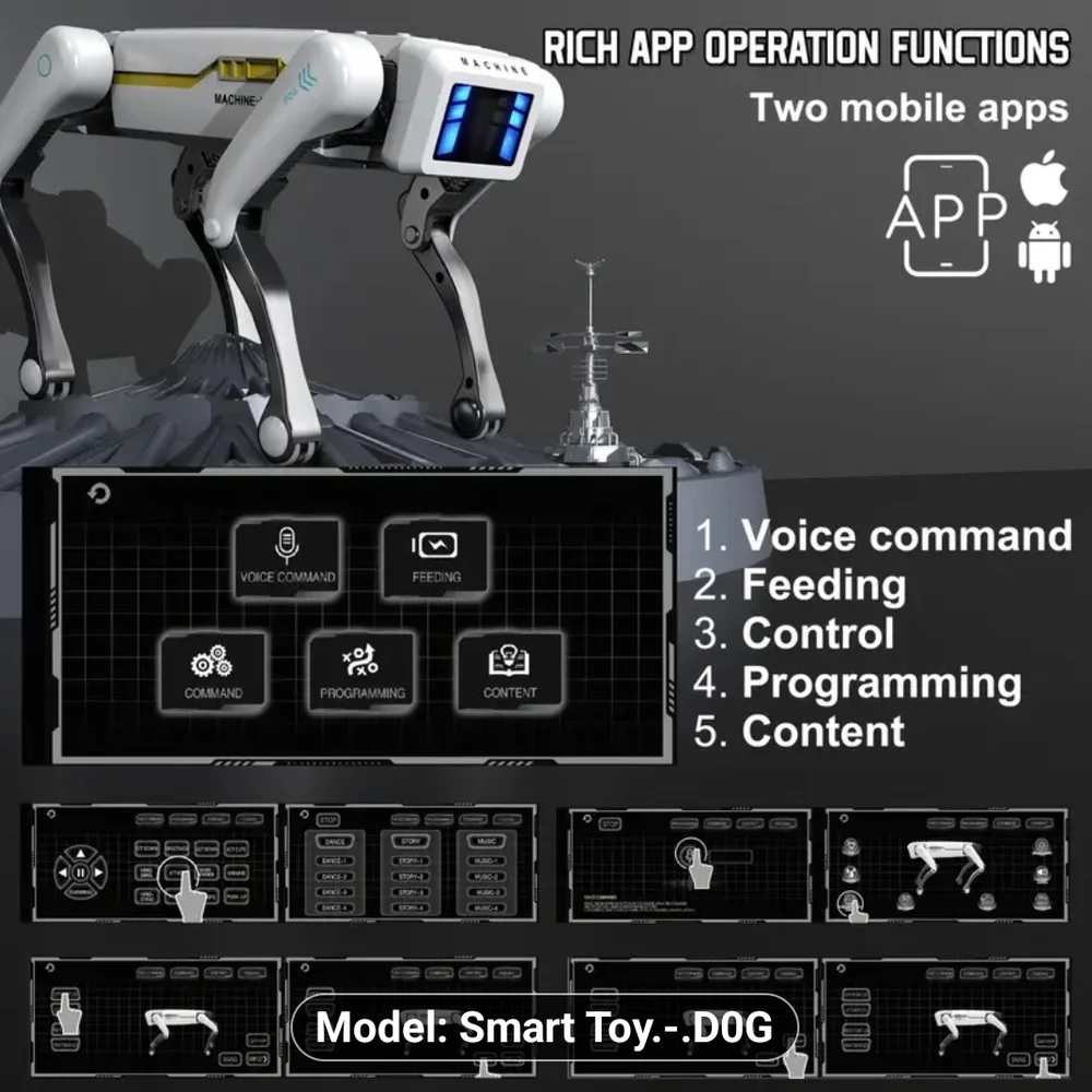 Machine Intelligent Voice Control Robot Dog - White and Black